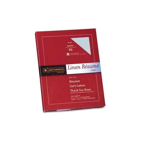 Southworth Company Southworth Linen Resume Paper, 8-1/2" x 11", 32 lb, Linen, Blue, 100 Sheets/Pack RD18BCFLN